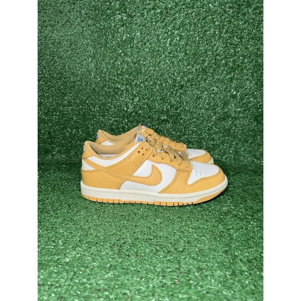 Nike Dunk Low Women Size 5.5 Yellow White Leather Casual Shoes Athletic Sneakers